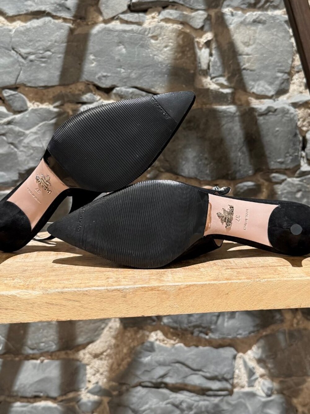 Prada Black Suede Crystal Embellished Slingback Pumps - Picture 7 of 11